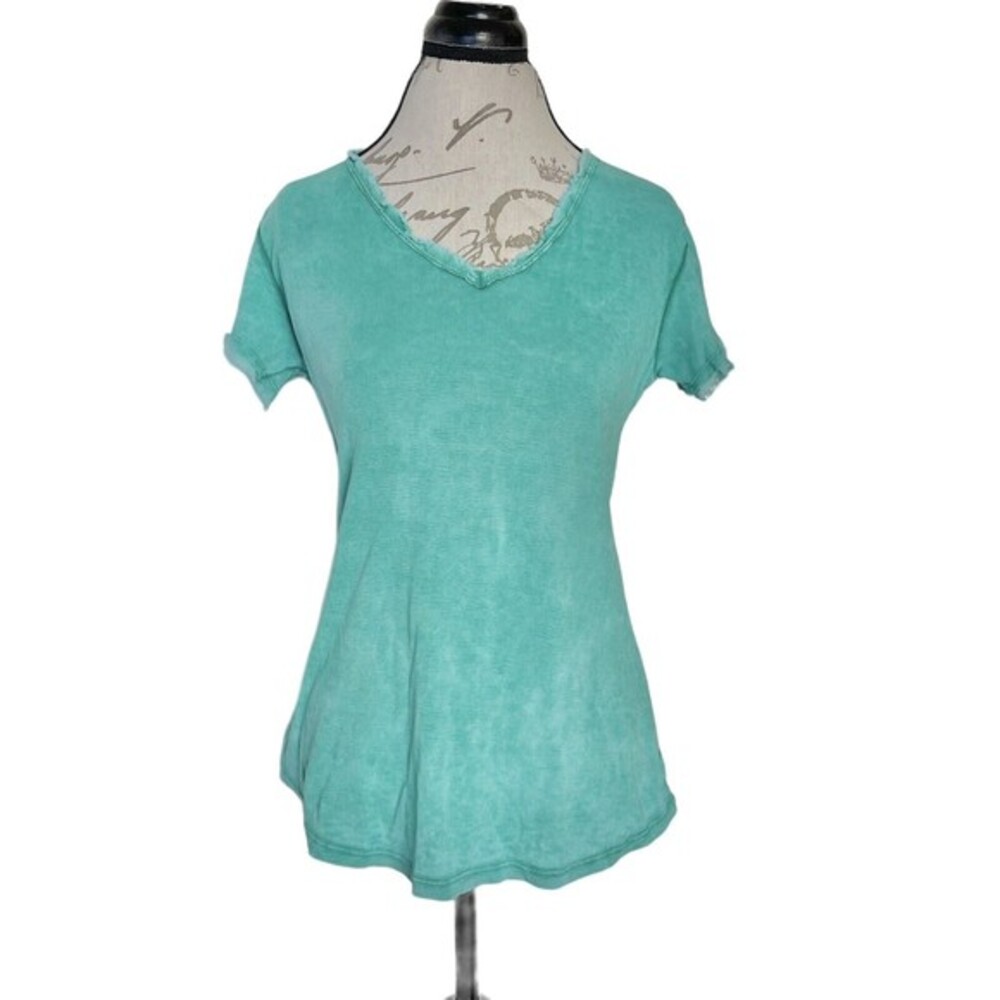 Womens Blouse Sz 4 Green Frayed Edge V Neckline Sleeve Made in Italy Bohemian